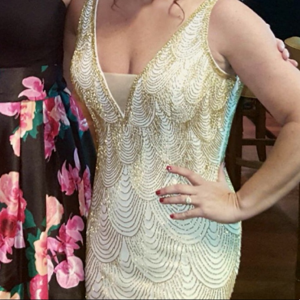 Custom, elegant Jovani floor length evening gown.